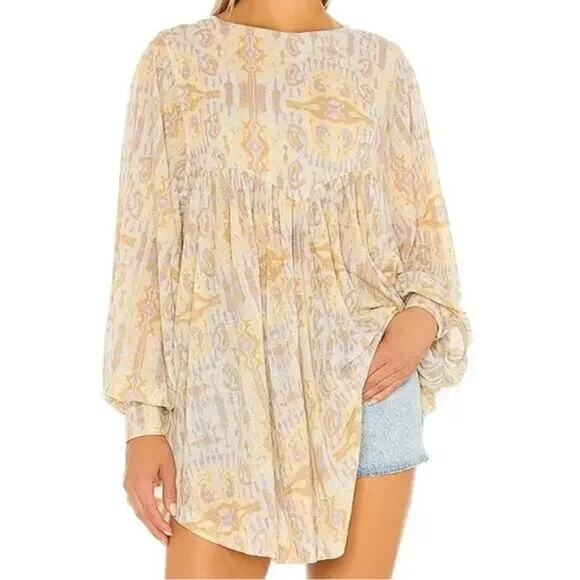 Free People Women's This Is It Tunic Top Parchment Combo Cream Size Medium - Picture 1 of 6